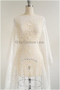 Crochet lace fabric off-white/ Boho pattern bridal lace/ Guipure wedding dress lace// L19-291