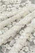 Schwerer Perlen Spitzenstoff Off-White/ Brautspitze/ Hochzeitskleid Spitze mit Perlen/ Perlenblüten Spitzenstoff// L19-282
