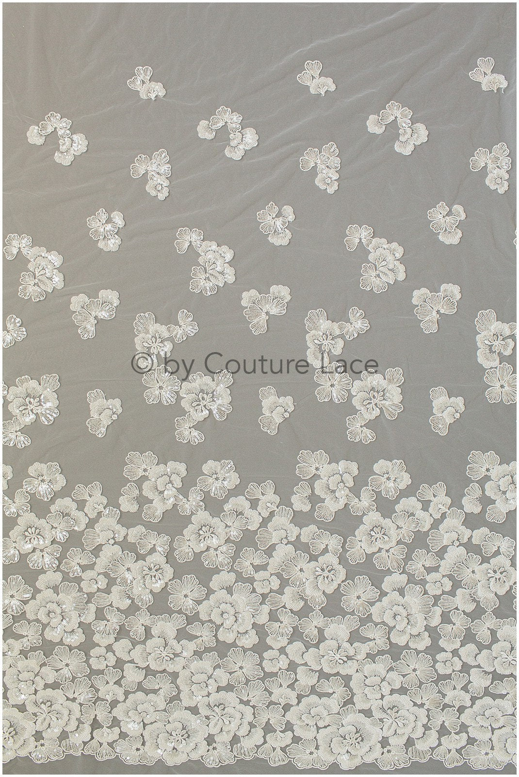 Schwerer Perlen Spitzenstoff Off-White/ Brautspitze/ Hochzeitskleid Spitze mit Perlen/ Perlenblüten Spitzenstoff// L19-282