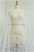 Wunderschöner Perlenblüten Spitzenstoff Off-White/ Perlen Brautspitze/ Hochzeitskleid Spitze mit Perlen/ glänzende Spitze// L19-278