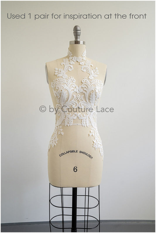 Ornate lace flower patch, oriental flower patch, lace applique, wedding dress lace applique, bridal flower patch// A19-183