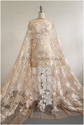 Floral lace fabric on nude mesh tulle, sequin leaf pattern lace, bridal lace fabric on nude mesh, floral lace on nude tulle// L19-296