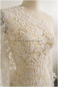 Crochet lace fabric off-white/ floral guipure lace fabric/ French bridal lace/ bridal crochet fabric/ vintage bridal lace/ Alencon lace// L19-295