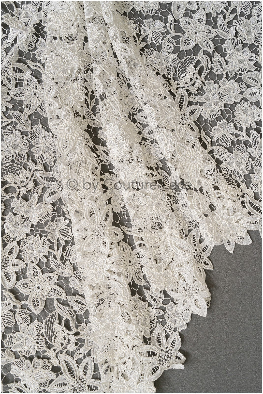 Crochet lace fabric off-white/ floral guipure lace fabric/ French bridal lace/ bridal crochet fabric/ vintage bridal lace/ Alencon lace// L19-295