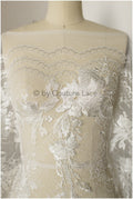 Französische Brautkleid Spitze Off-White/ Floral gemusterte Spitze/ Braut Spitze/ Bestickte Chantilly Spitze// L19-256