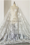 Französische Brautkleid Spitze Off-White/ Floral gemusterte Spitze/ Braut Spitze/ Bestickte Chantilly Spitze// L19-256