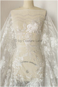 Französische Brautkleid Spitze Off-White/ Floral gemusterte Spitze/ Braut Spitze/ Bestickte Chantilly Spitze// L19-256