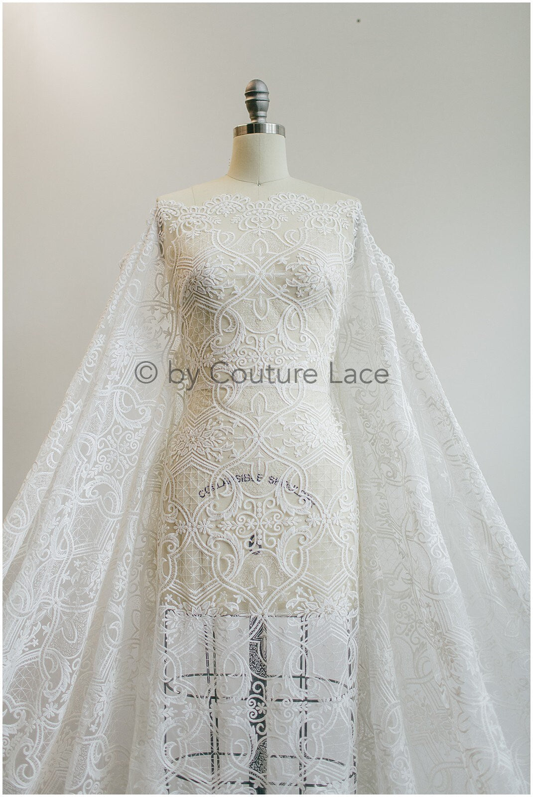 Baumwolle Artdeco Hochzeitskleid Spitze/ Braut Spitzenstoff Off-White/ französischer Spitzenstoff// L19-272
