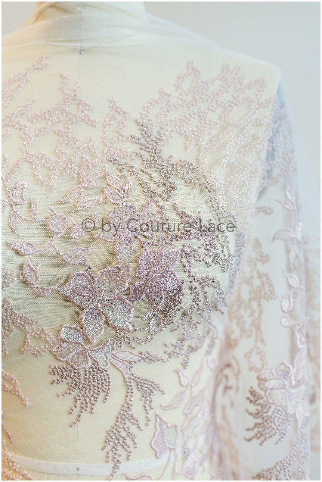 4-farbiger floraler Spitzenstoff/ romantische Pfirsich Spitze für Abendkleid/ Blumen Spitzenstoff/ bestickter Farbstoff// L19-261