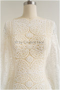 Crochet lace fabric off-white/ Boho pattern bridal lace/ Guipure wedding dress lace// L19-291