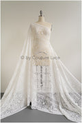 Crochet lace fabric off-white/ Boho pattern bridal lace/ Guipure wedding dress lace// L19-291