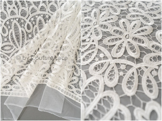 Boho Spitzenstoff für Hochzeitskleid/ Spitzenstoff Off-White/ Boho Hochzeitskleid Spitze// L19-294