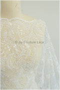Wunderschöner Perlenblüten Spitzenstoff Off-White/ Perlen Brautspitze/ Hochzeitskleid Spitze mit Perlen/ glänzende Spitze// L19-278