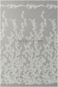Leaf lace fabric, sequin leaf pattern lace, bridal french lace fabric, shiny leaf design lace, embroidered lace fabric with sequins// L19-280