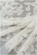 Leaf lace fabric, sequin leaf pattern lace, bridal french lace fabric, shiny leaf design lace, embroidered lace fabric with sequins// L19-280