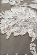 Floral lace fabric on nude mesh tulle, sequin leaf pattern lace, bridal lace fabric on nude mesh, floral lace on nude tulle// L19-296