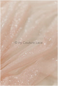 Blush peach glitter tulle fabric/ glitter tulle fabric/ peach fabric with glitter/ shiny bridal lace fabric// R-025