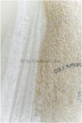 Sparkling pearl lace off-white/ pearl bridal lace fabric/ wedding dress lace with pearls &amp; sequins/ shiny lace// L19-300