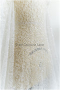 Sparkling pearl lace off-white/ pearl bridal lace fabric/ wedding dress lace with pearls &amp; sequins/ shiny lace// L19-300