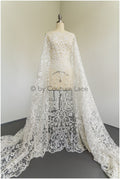 Berta Bridal Spitzenstoff, Brautspitze mit Perlen und Pailletten, verzierte Blumenspitze, Berta Braut Hochzeitsspitze// L19-302