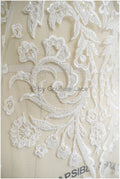 Berta Bridal Spitzenstoff, Brautspitze mit Perlen und Pailletten, verzierte Blumenspitze, Berta Braut Hochzeitsspitze// L19-302