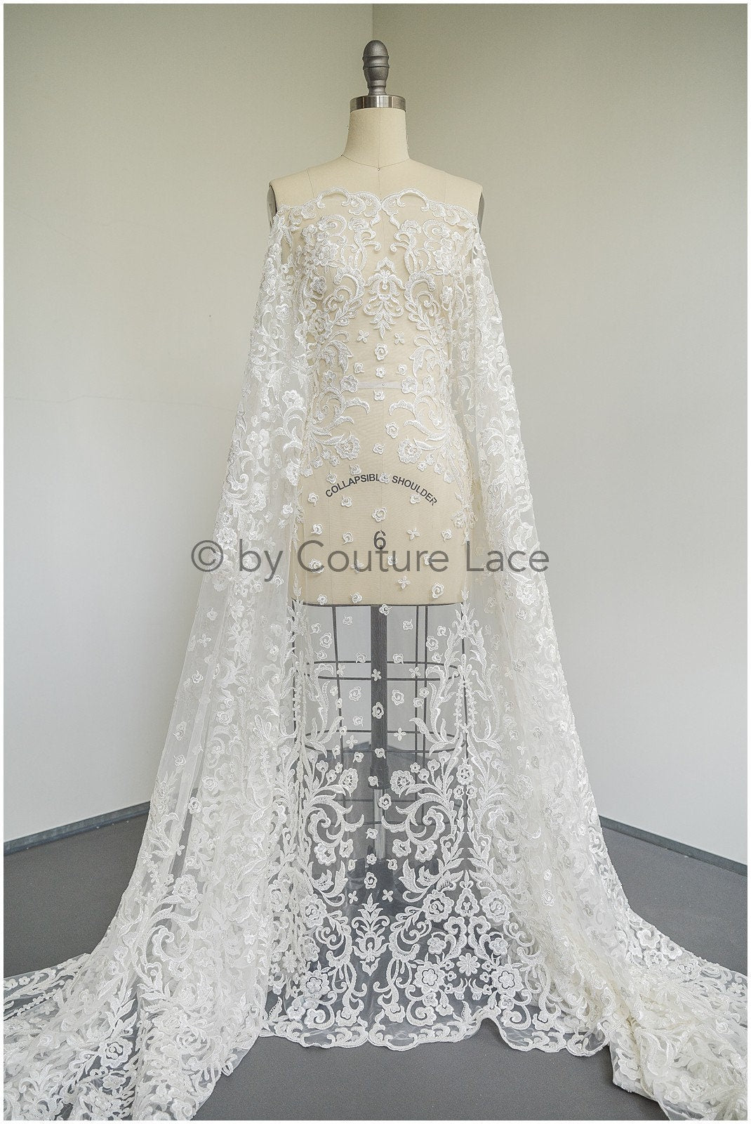 Berta Bridal Spitzenstoff, Brautspitze mit Perlen und Pailletten, verzierte Blumenspitze, Berta Braut Hochzeitsspitze// L19-302