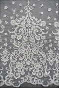 Berta Bridal Spitzenstoff, Brautspitze mit Perlen und Pailletten, verzierte Blumenspitze, Berta Braut Hochzeitsspitze// L19-302