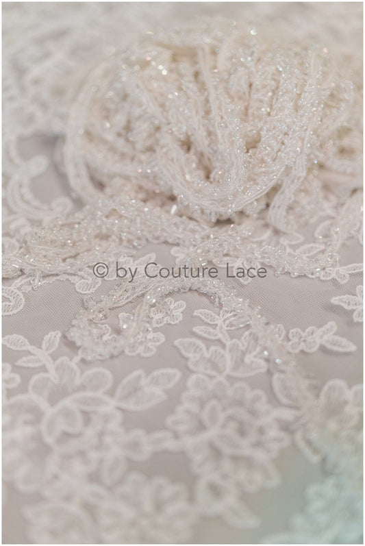 Pearl diamond drop lace trim/ pearl lace trim/ rhinestone trim/ bridal lace// T19-082