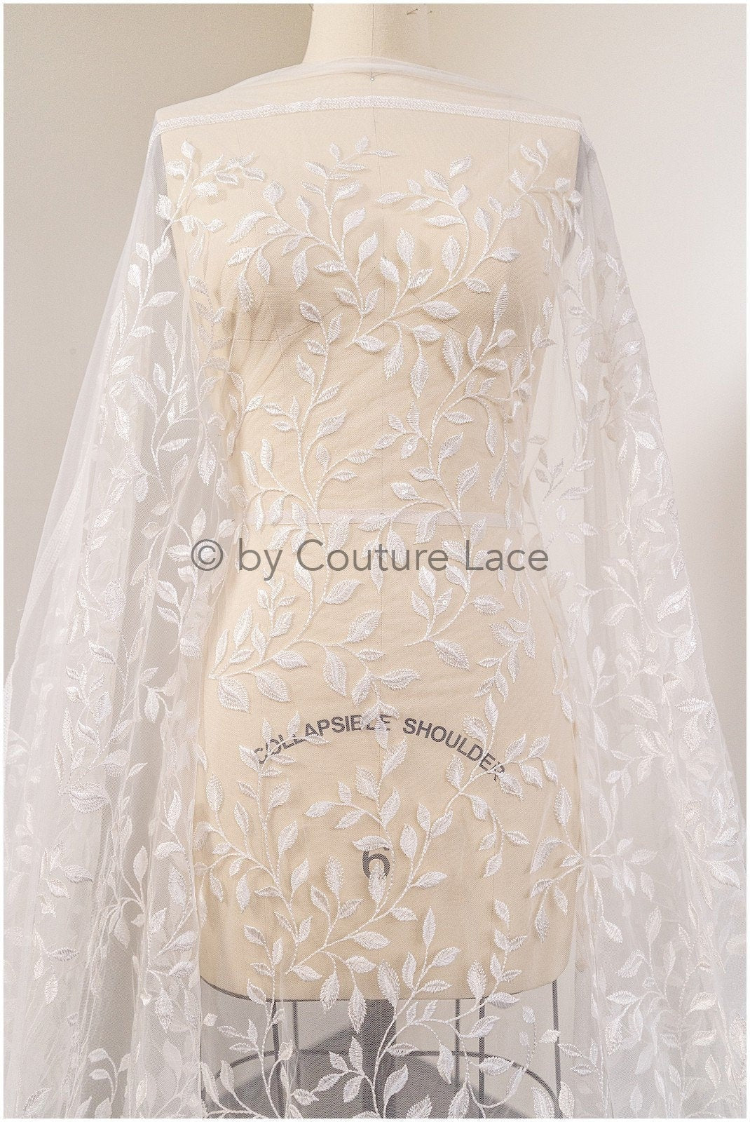 Romantic bridal lace off-white/ bridal lace with leaves/ sequin lace/ bridal lace fabric with sequins// L19-002