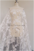 Romantischer Baumwoll-Rayon-Misch-Spitzenstoff für Hochzeitskleid, Spitzenstoff, Blumendesign Spitze, Blumenmuster Hochzeitskleid Spitze// L19-017