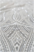 Perlen Braut Spitzenstoff Off-White/ Perlen Wellen Spitzenstoff/ Hochzeitskleid Spitze mit Perlen & Pailletten/ Brautspitzenstoff// L19-021