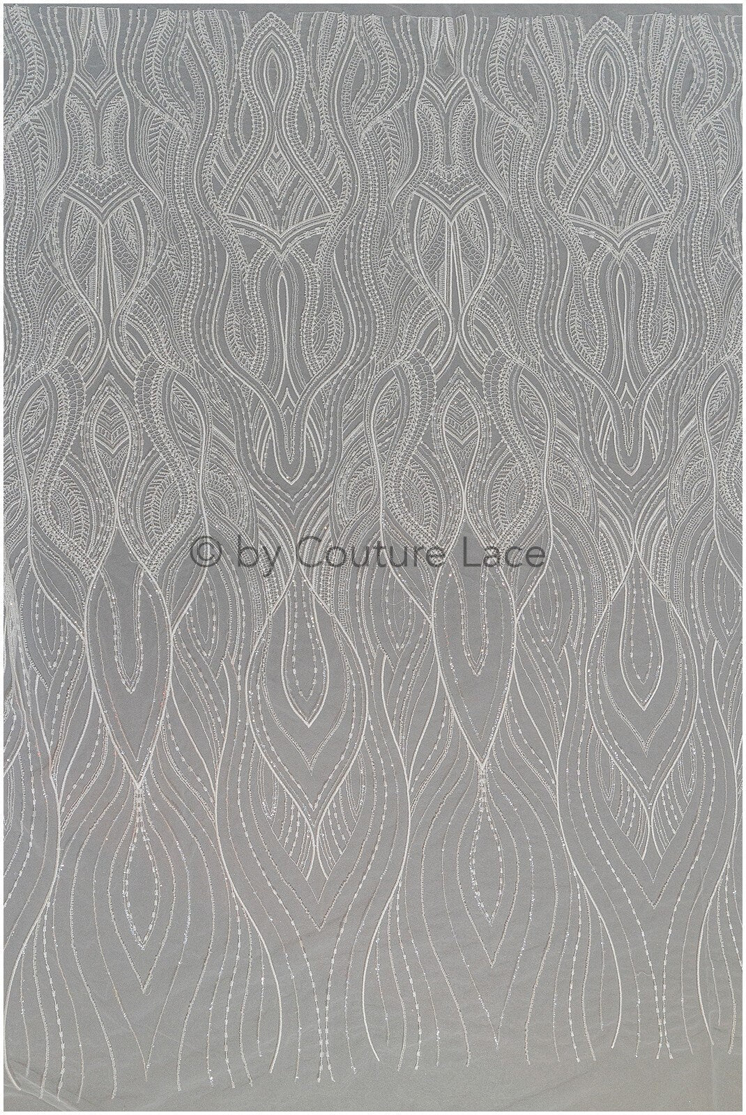 Perlen Braut Spitzenstoff Off-White/ Perlen Wellen Spitzenstoff/ Hochzeitskleid Spitze mit Perlen & Pailletten/ Brautspitzenstoff// L19-021