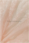 Blush peach glitter tulle fabric/ glitter tulle fabric/ peach fabric with glitter/ shiny bridal lace fabric// R-025
