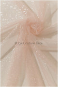 Blush peach glitter tulle fabric/ glitter tulle fabric/ peach fabric with glitter/ shiny bridal lace fabric// R-025