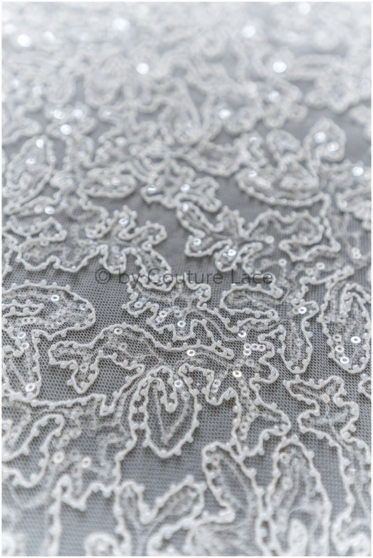 Sparkling pearl lace off-white/ pearl bridal lace fabric/ wedding dress lace with pearls &amp; sequins/ shiny lace// L19-300