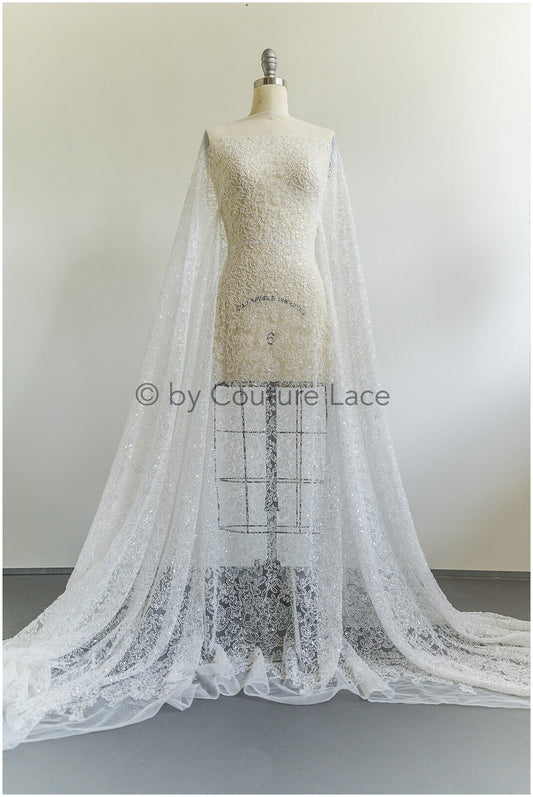 Sparkling pearl lace off-white/ pearl bridal lace fabric/ wedding dress lace with pearls &amp; sequins/ shiny lace// L19-300
