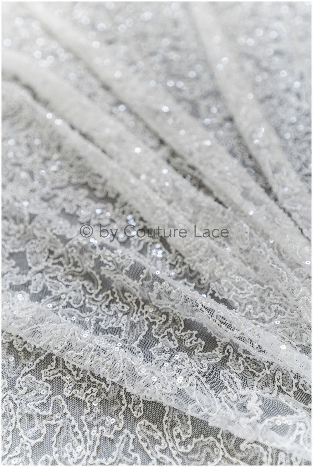 1.4yds/ 1.3 Meter - Sparkling Beaded Lace Off-White/ L19-300-REST-1.4yds