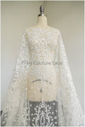 Berta Bridal Spitzenstoff, Brautspitze mit Perlen und Pailletten, verzierte Blumenspitze, Berta Braut Hochzeitsspitze// L19-302