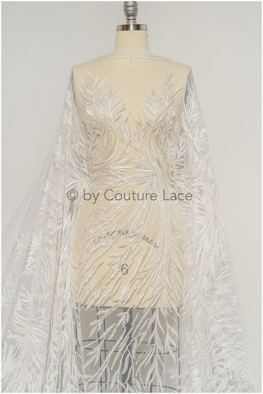 1.3yds - Schwere Perlen Spitze Stoff, Perlen Braut Spitze Stoff, Hochzeitskleid Spitze Pailletten, Pallas Couture Spitze// L19-326-REST-1.3YDS