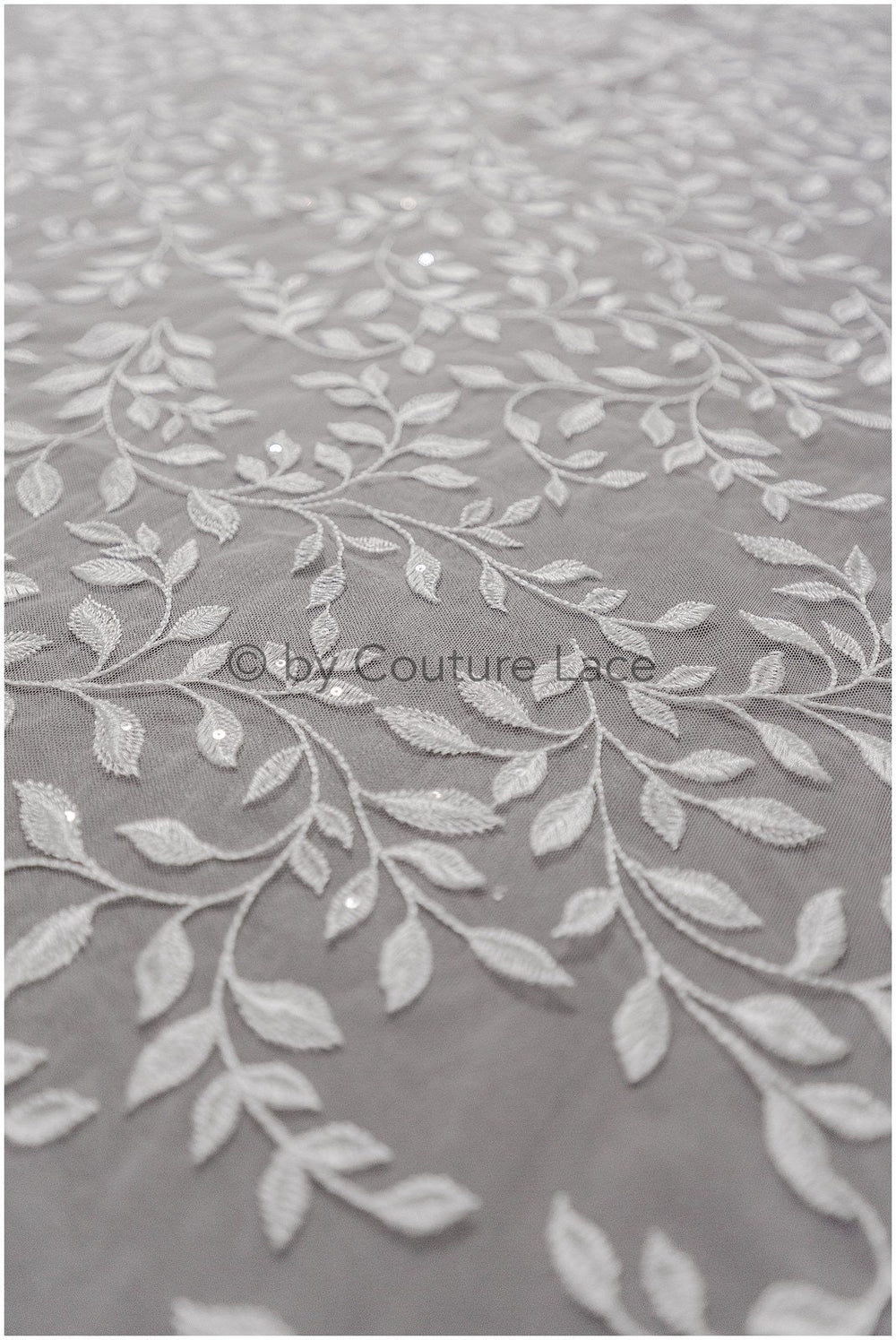 Romantic bridal lace off-white/ bridal lace with leaves/ sequin lace/ bridal lace fabric with sequins// L19-002