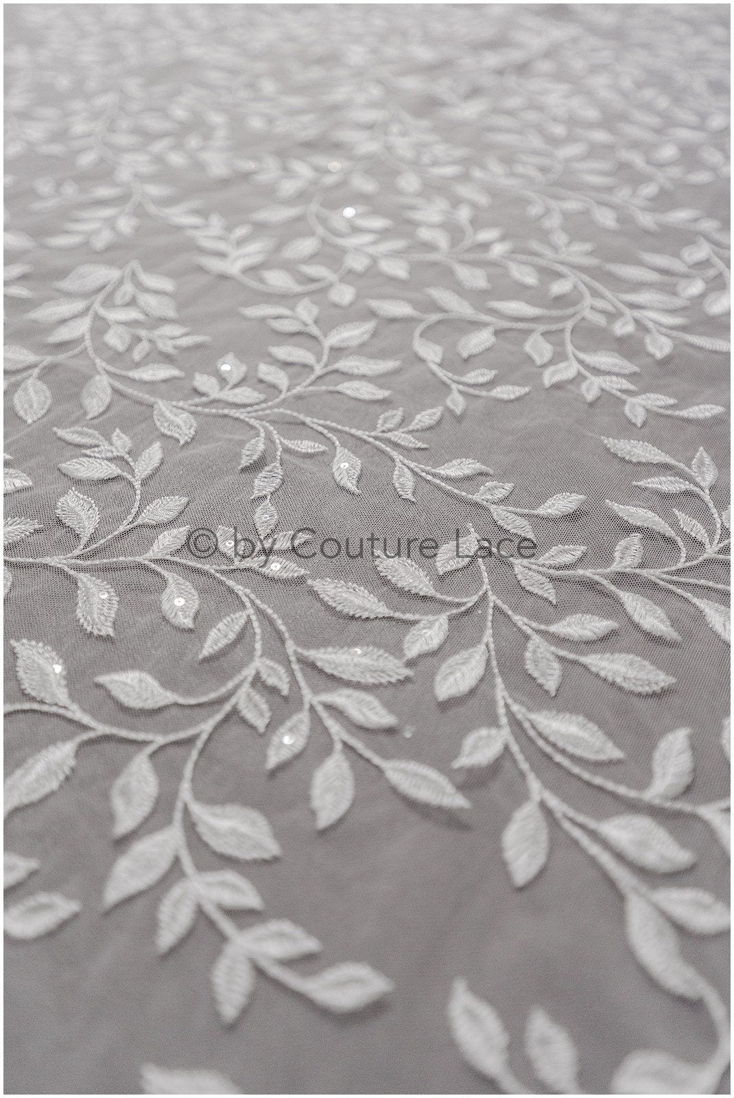 Romantic bridal lace off-white/ bridal lace with leaves/ sequin lace/ bridal lace fabric with sequins// L19-002