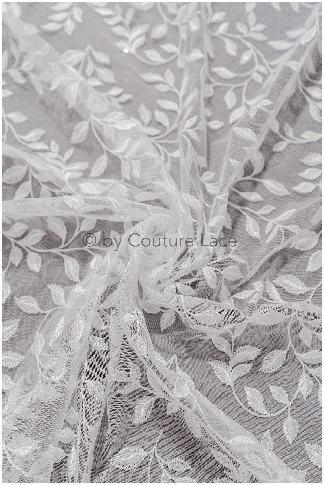 Romantic bridal lace off-white/ bridal lace with leaves/ sequin lace/ bridal lace fabric with sequins// L19-002