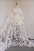 Romantischer Baumwoll-Rayon-Misch-Spitzenstoff für Hochzeitskleid, Spitzenstoff, Blumendesign Spitze, Blumenmuster Hochzeitskleid Spitze// L19-017