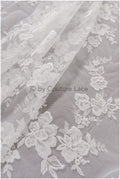 Romantischer Baumwoll-Rayon-Misch-Spitzenstoff für Hochzeitskleid, Spitzenstoff, Blumendesign Spitze, Blumenmuster Hochzeitskleid Spitze// L19-017
