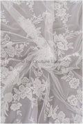 Romantischer Baumwoll-Rayon-Misch-Spitzenstoff für Hochzeitskleid, Spitzenstoff, Blumendesign Spitze, Blumenmuster Hochzeitskleid Spitze// L19-017