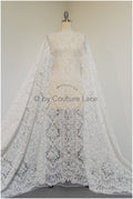 Embellished bridal lace fabric, oriental bridal lace fabric, wedding dress lace fabric, embroidered ornamental cotton lace fabric// L19-310
