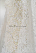 Embellished bridal lace fabric, oriental bridal lace fabric, wedding dress lace fabric, embroidered ornamental cotton lace fabric// L19-310