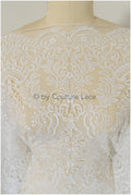 Embellished bridal lace fabric, oriental bridal lace fabric, wedding dress lace fabric, embroidered ornamental cotton lace fabric// L19-310