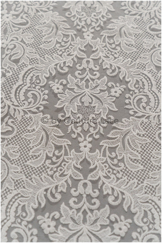 Embellished bridal lace fabric, oriental bridal lace fabric, wedding dress lace fabric, embroidered ornamental cotton lace fabric// L19-310