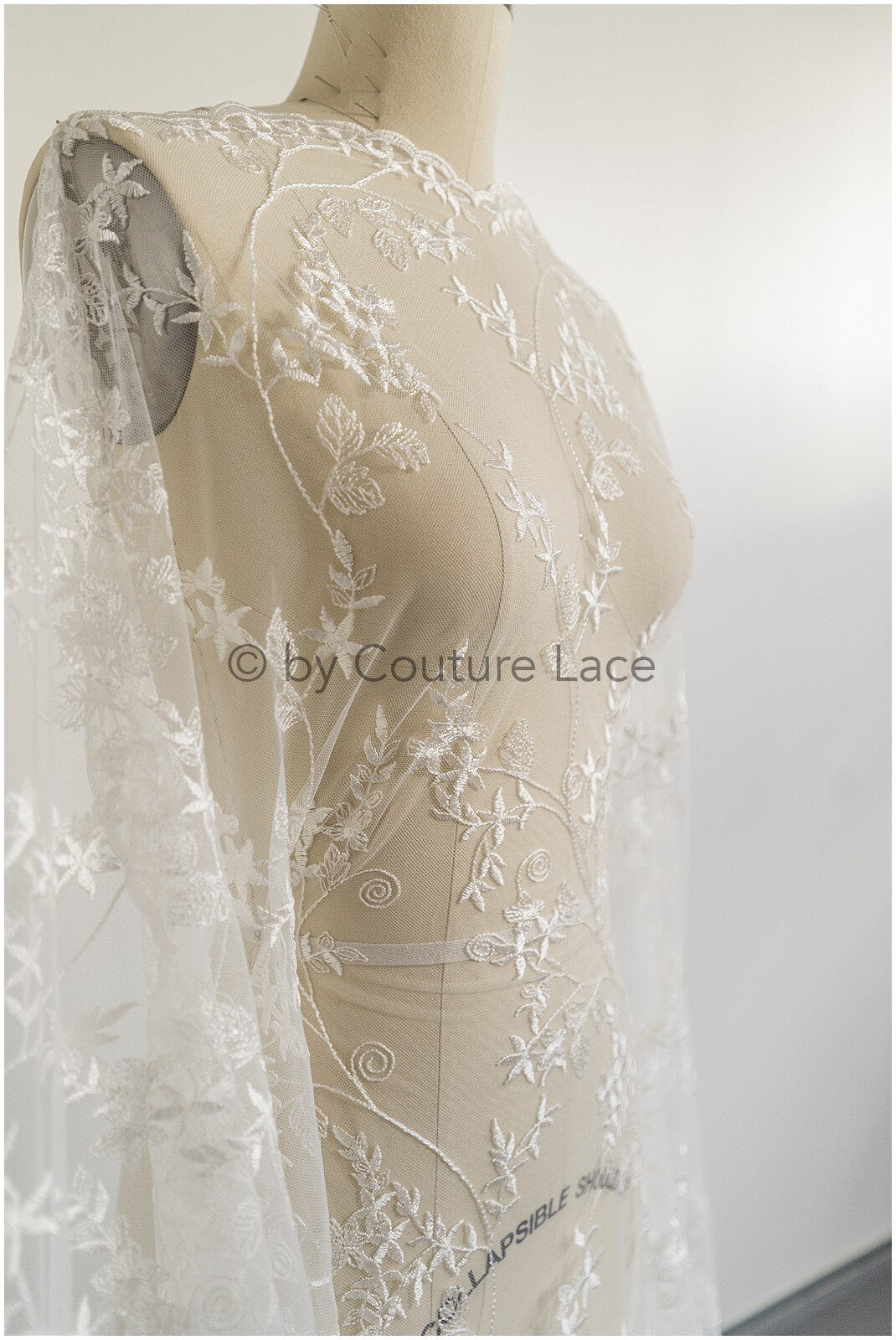 Soft embroidered bridal lace fabric/ floral lace off-white/ wedding dress lace/ floral lace// L19-003NS